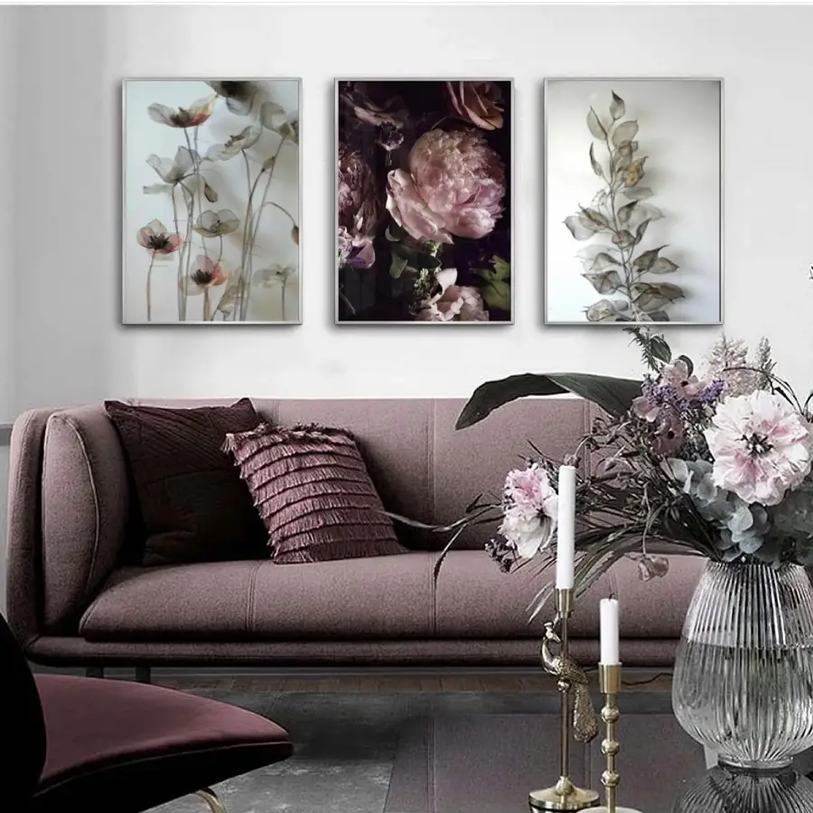 Soluk Bahar Nefesi: Nostaljik Çiçek Portreleri Metal Çerçeveli Tablo Takımı