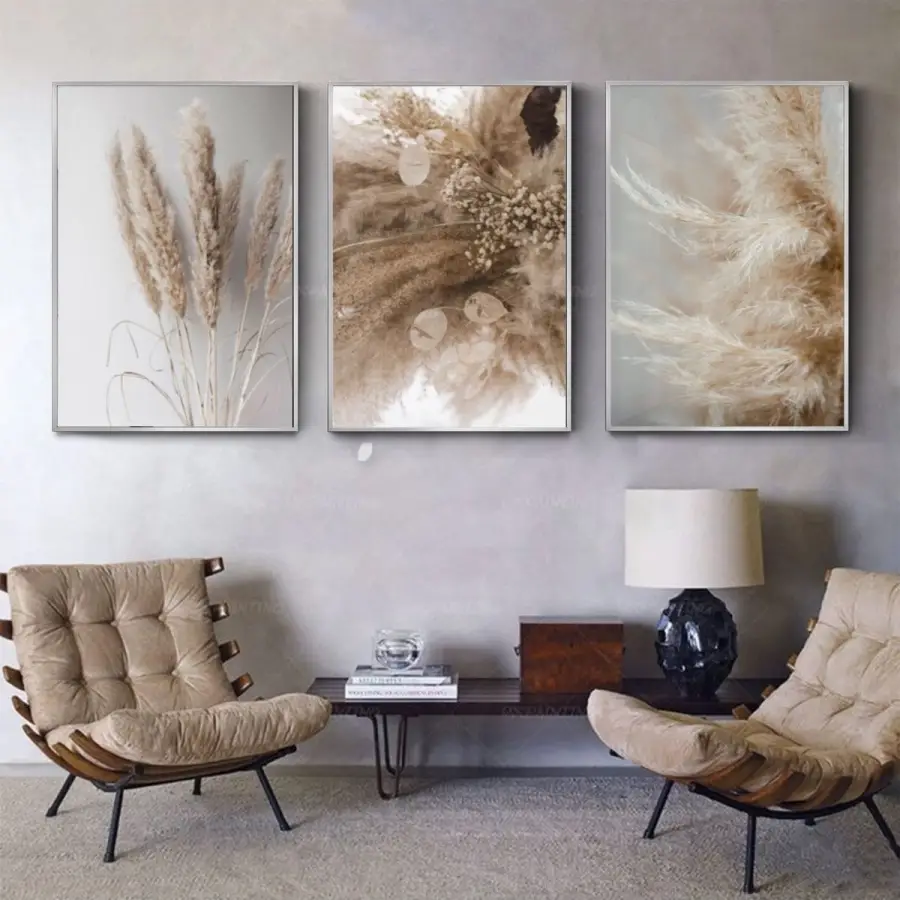Yumuşak Dokunuşlar: Bej Ve Krem Botanik Zarafeti Metal Çerçeveli Tablo Takımı