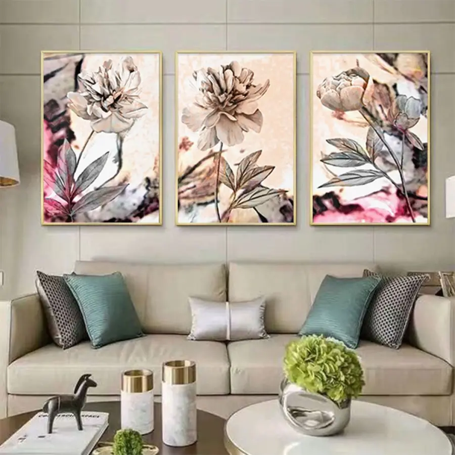 Floral Senfoni: Klasik Güzellik Gold Metal Çerçeveli Tablo Seti