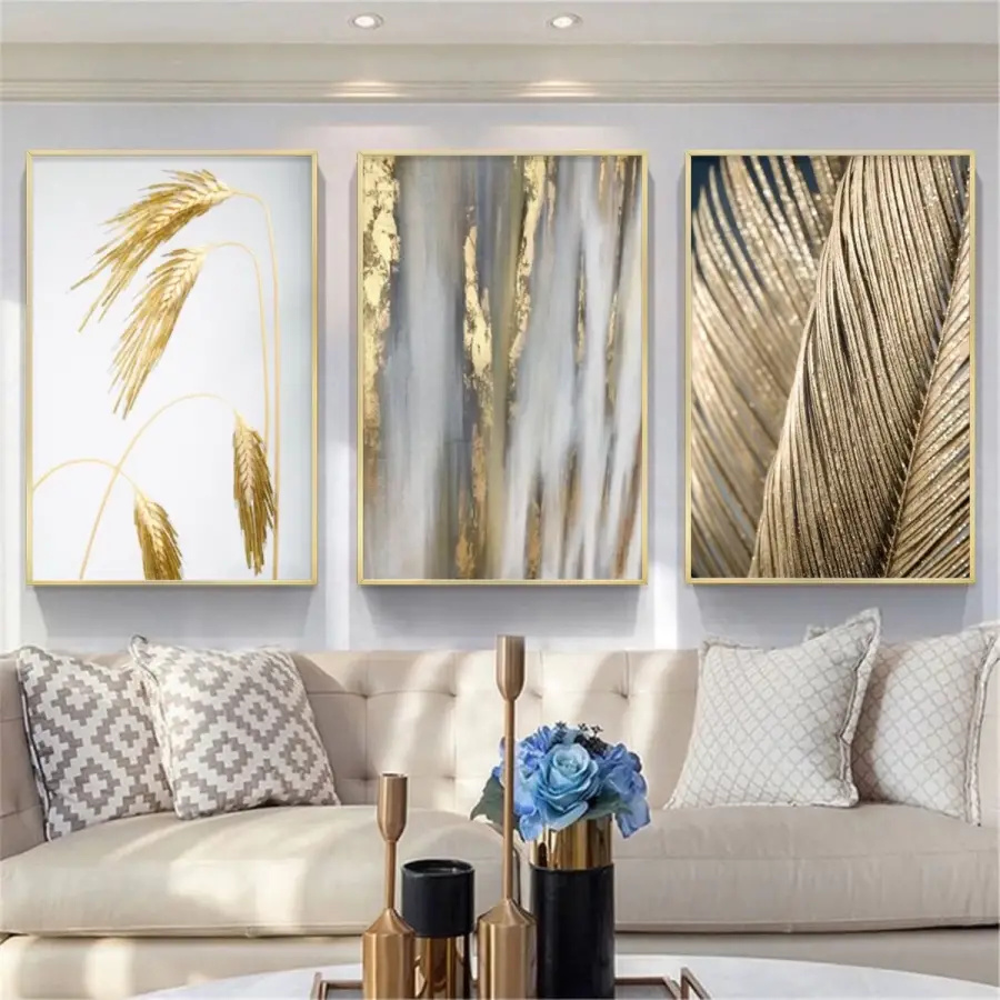 Altın Esintiler: Yumuşak Pasteller Ve Metalik Parıltılar Metal Çerçeveli Tablo Seti