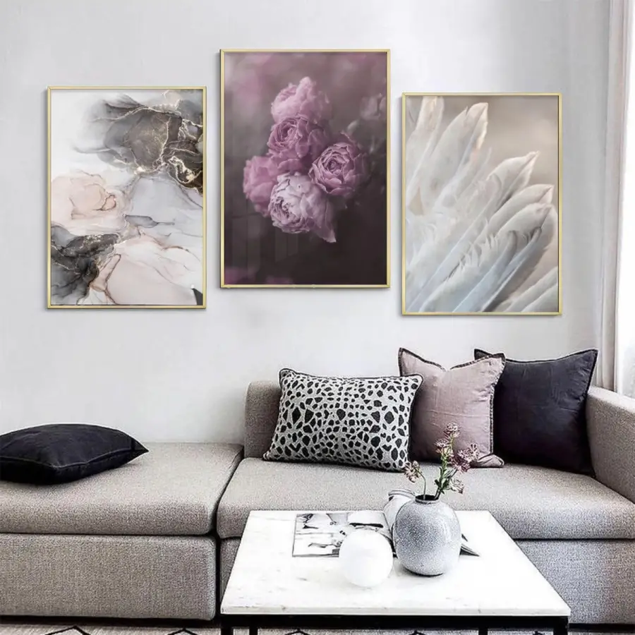 Narin Dokunuşlar: Abstrakt Formlar Ve Florar Zarafet Metal Çerçeveli Tablo Seti