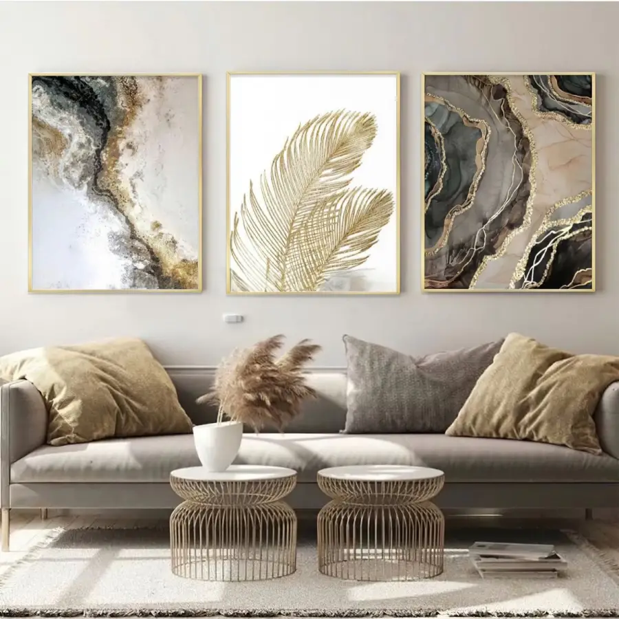 Altın Dokunuş: Doğal Lüks Ve Elegans Metal Çerçeveli Tablo Seti