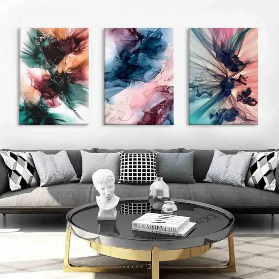 Renkli Soyut 3lü Kombin Dekoratif Kanvas Tablo Seti