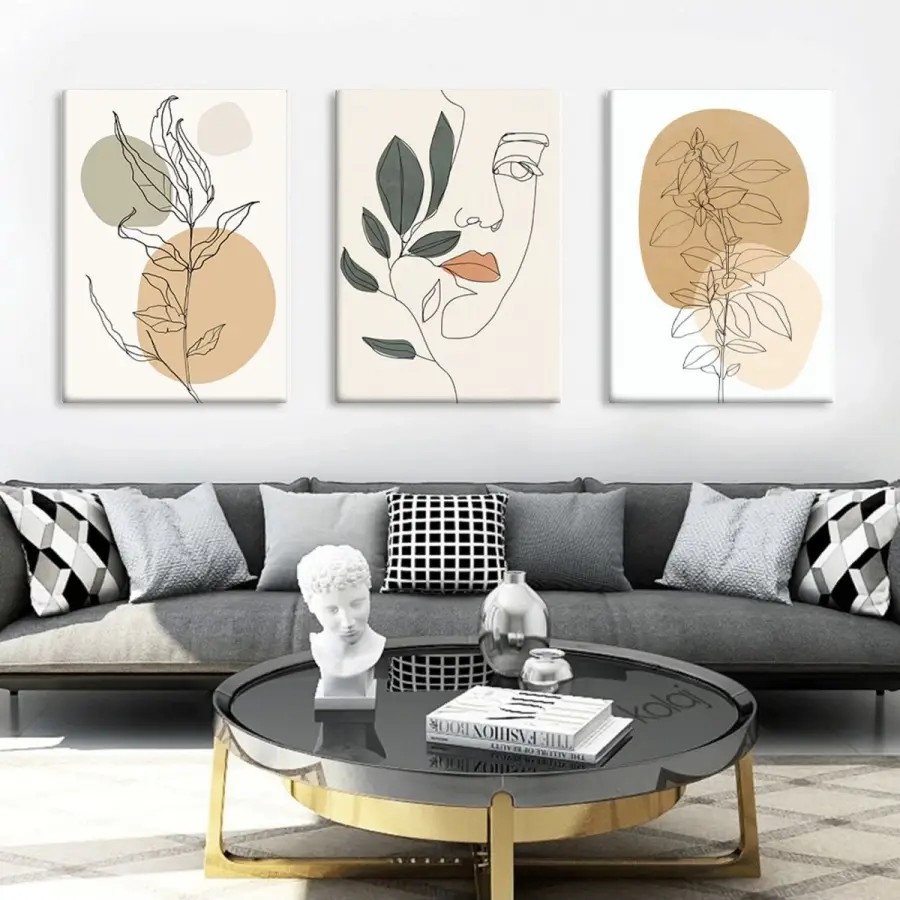 Soyut Geometrik Duvar Sanatı Dekoratif Üçlü Kanvas Tablo Seti