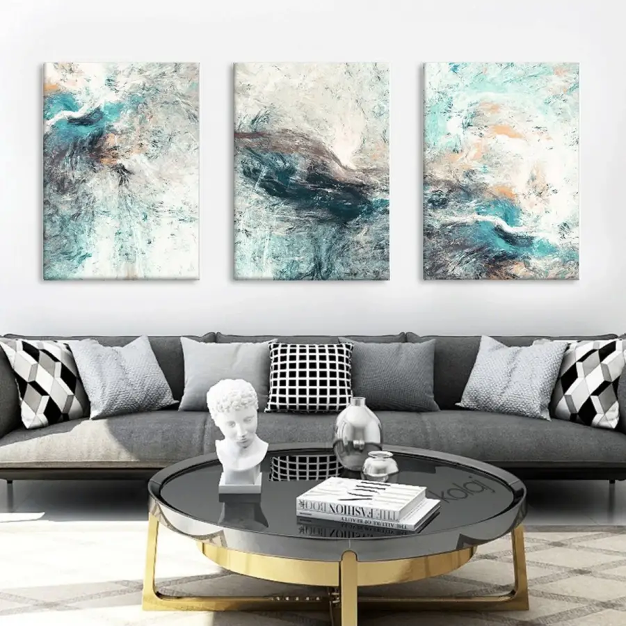 Soyut Duvar Sanatı Dekoratif Üç Parça Kanvas Tablo Takımı