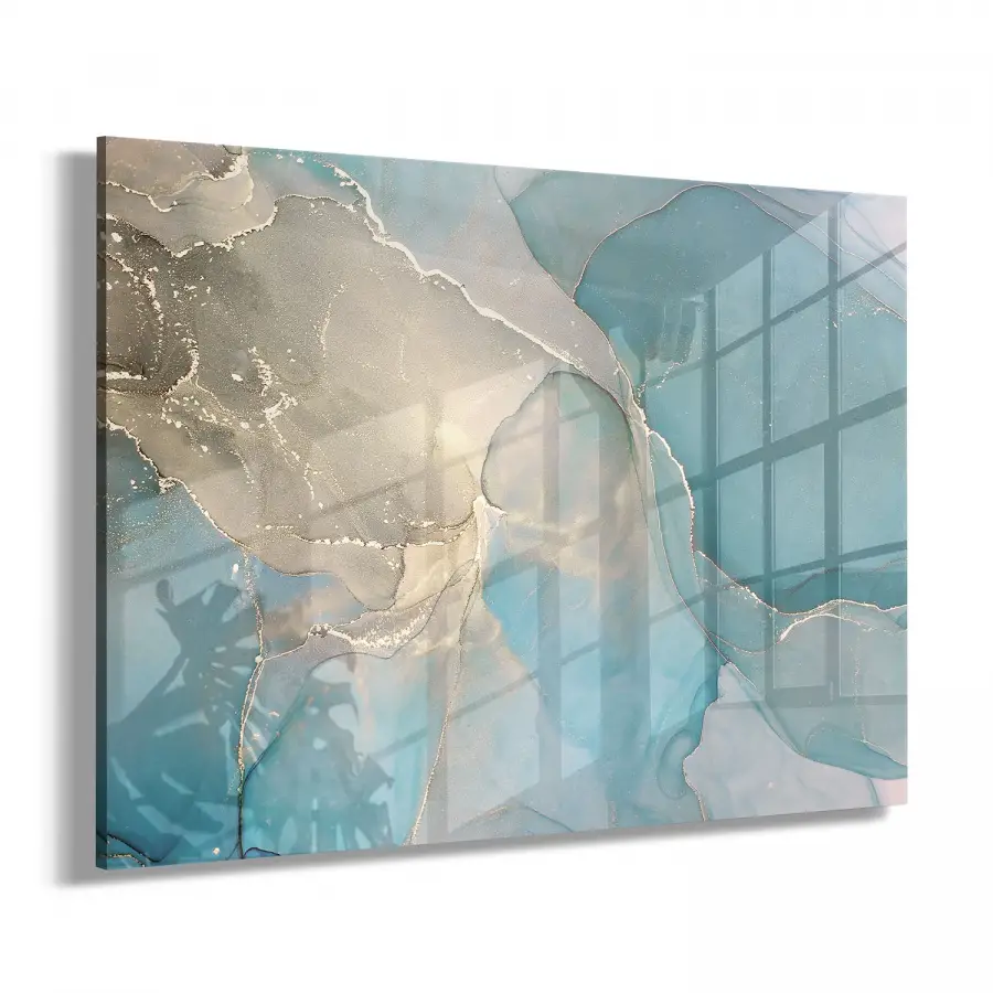 Açık Renkler Mermer Desenli Tekli Yatay Cam Tablo