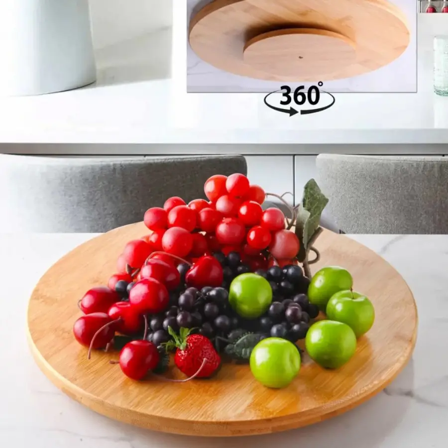 Bambu 34 cm Dönerli Pizza Tahtası Peynir Kahvaltı Servis Sunum Tabağı