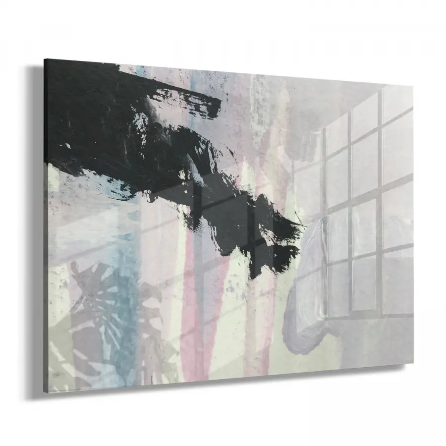 Beyaz ve Siyah Tonlar Tekli Yatay Cam Tablo