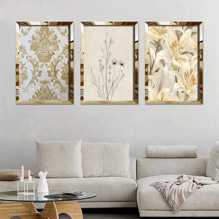 Bohem Çiçekler Detaylı Pleksi Tablo Seti