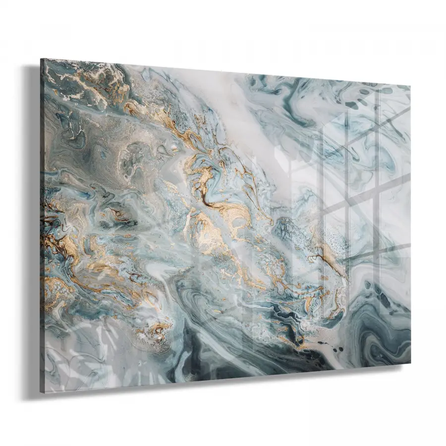 Karışık Renkler Soyut Desenli Tekli Yatay Cam Tablo