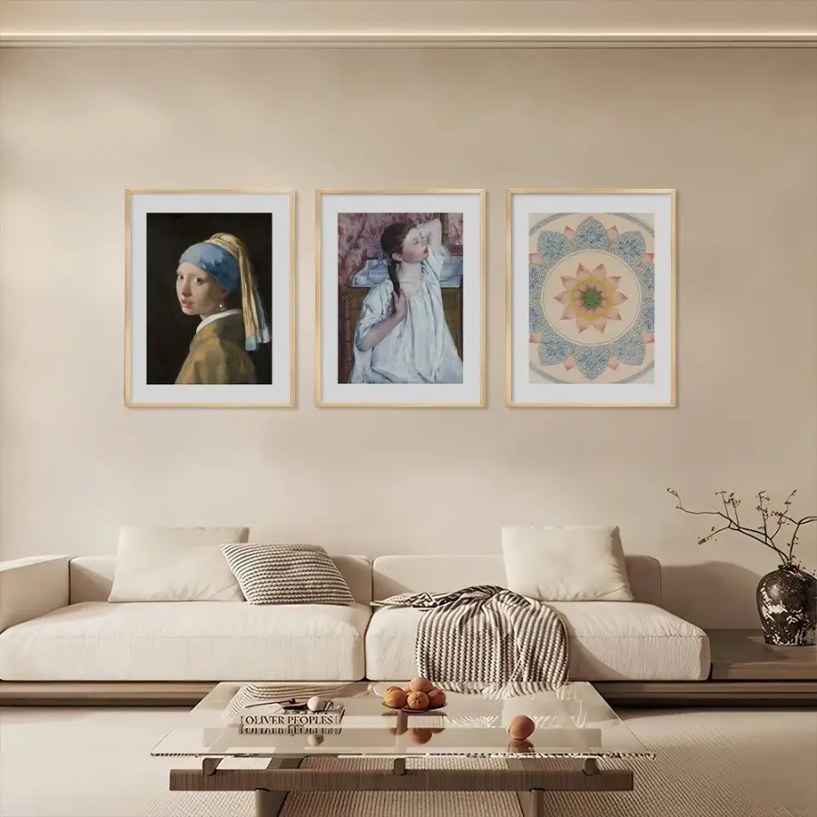 Sanat Eserleri Üçlüsü Doğal Ahşap Çerçeveli 3lü Tablo Seti