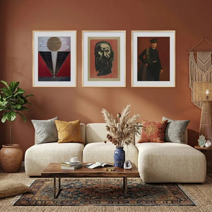 Dönemlerden Sanat Mozaiki Doğal Ahşap Çerçeveli 3lü Tablo Seti