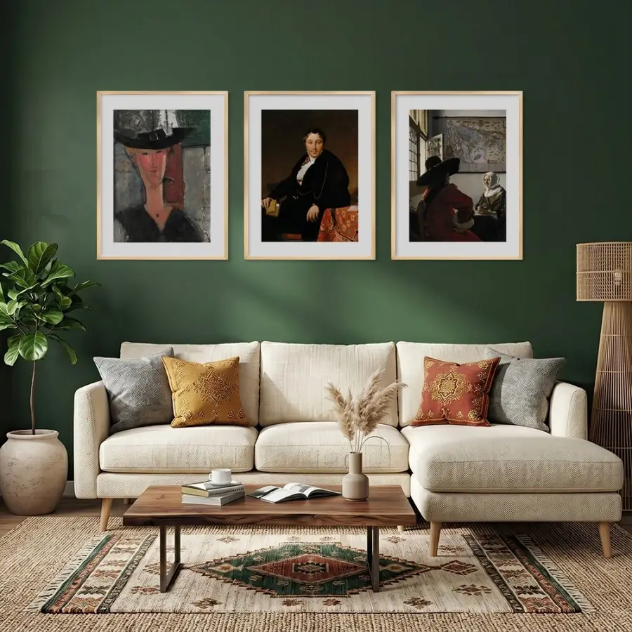 Figüratif Sanat Seçkisi Doğal Ahşap Çerçeveli 3lü Tablo Seti