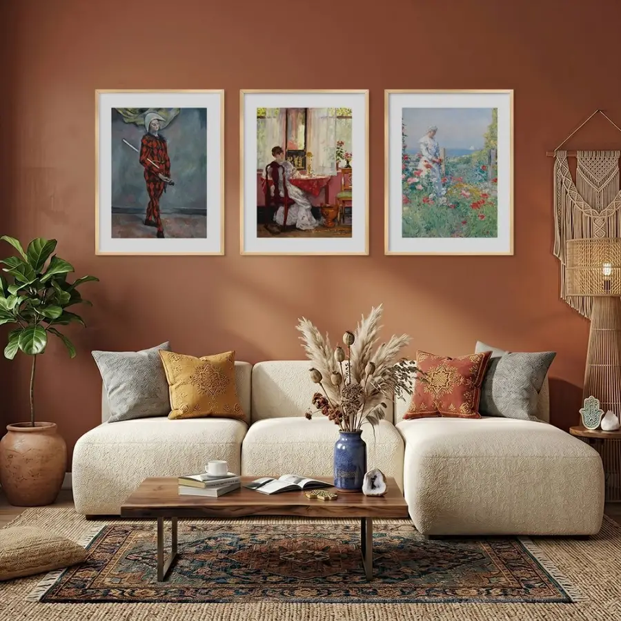Sanat Tarihi Kesitleri Doğal Ahşap Çerçeveli 3lü Tablo Seti