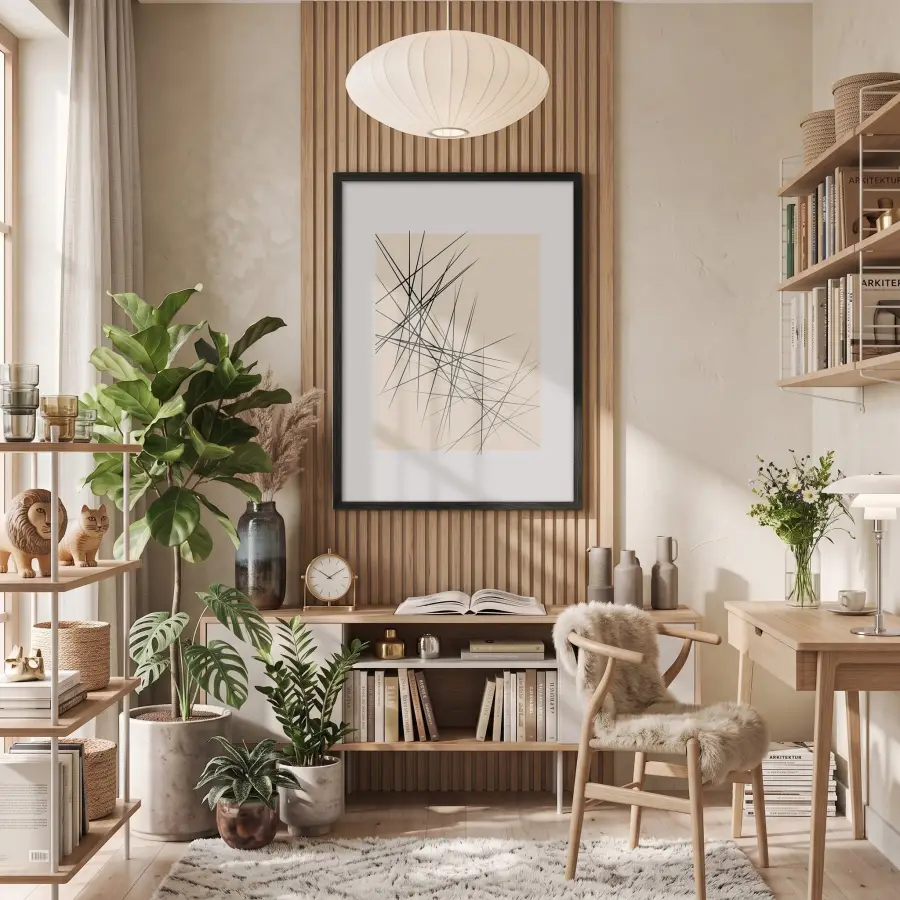 Kesişen Modern Çizgiler Siyah Ahşap Çerçeveli Tablo Görünümlü Salon Oturma Odası Duvar Dekoru