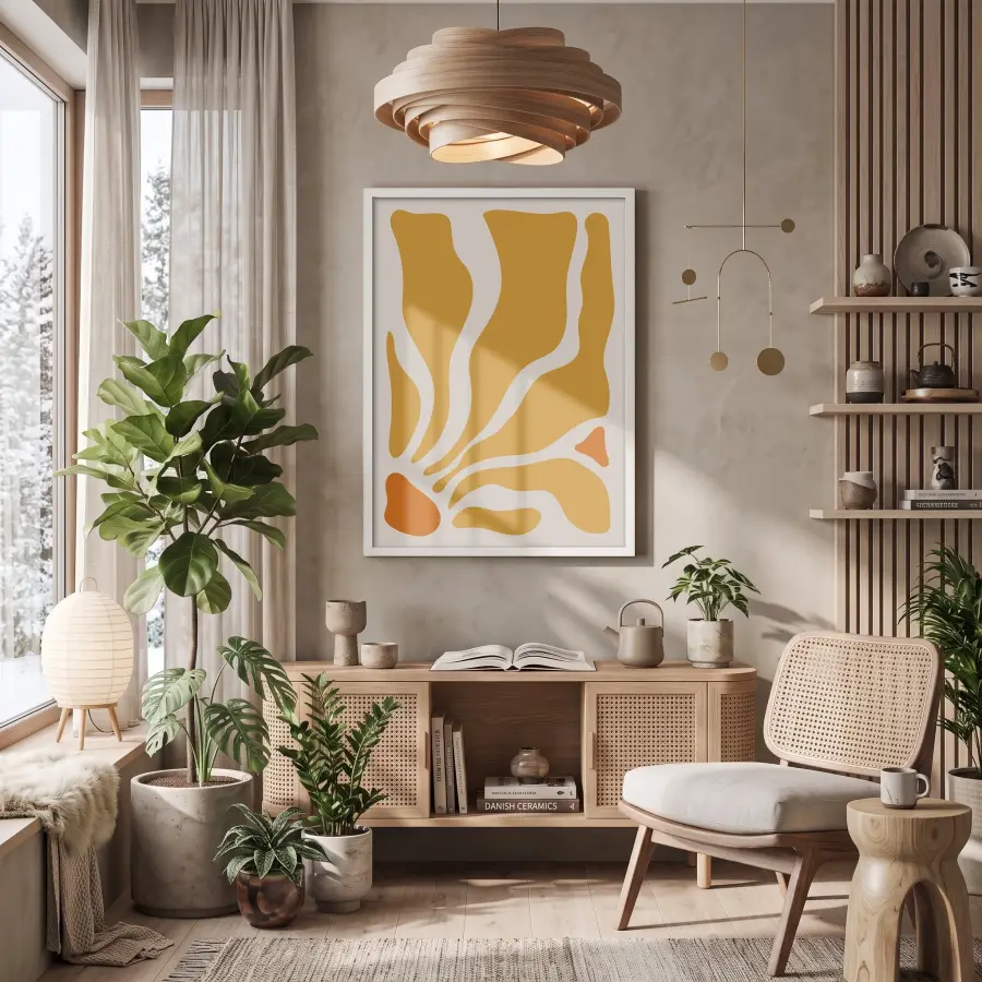 Günışığı Akıcı Desenler Beyaz Ahşap Çerçeveli Tablo Ev Aksesuarları Modern Sanat İç Mekan