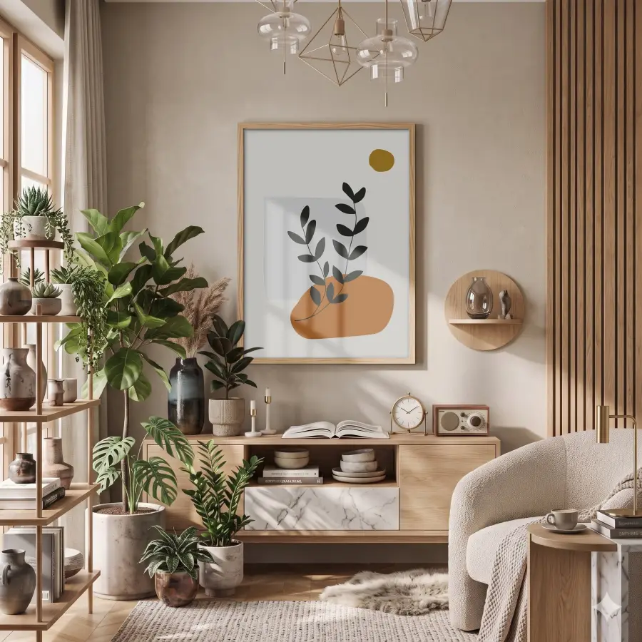 Toprak Tonları Bitki Sanatı Doğal Ahşap Çerçeveli Tablo Aksesuarları Modern Sanat İç Mekan