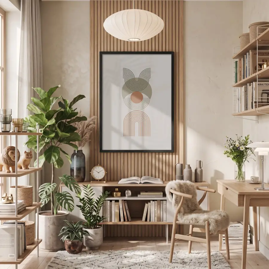 Toprak Tonlu Geometrik Desen Siyah Ahşap Çerçeveli Tablo Dekorasyonu Poster Obje Ev Aksesuarları
