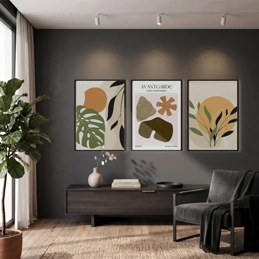 Avantgarde Organik Formlar 3lü Siyah Çerçeveli Tablo Seti Poster Tablo Duvar Tablo Ev Dekorasyonu