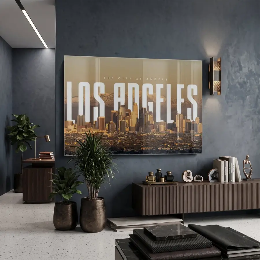 Los Angeles Sıcak Bej Tonları Tekli Cam Tablo Ev Dekorasyonu Oda