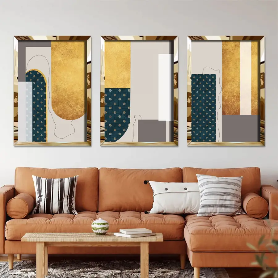 Lacivert ve Gold Detaylı Pleksi Tablo Seti