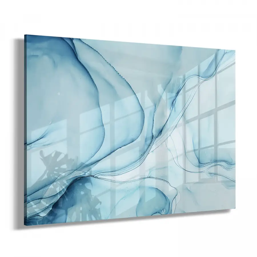 Mavi Dalgalar Tekli Yatay Cam Tablo