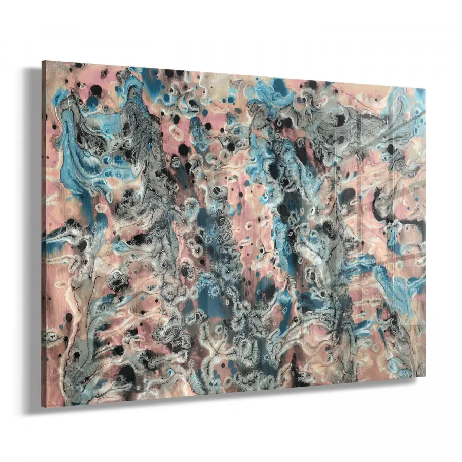 Mavi Pembe Desenli Tekli Yatay Cam Tablo