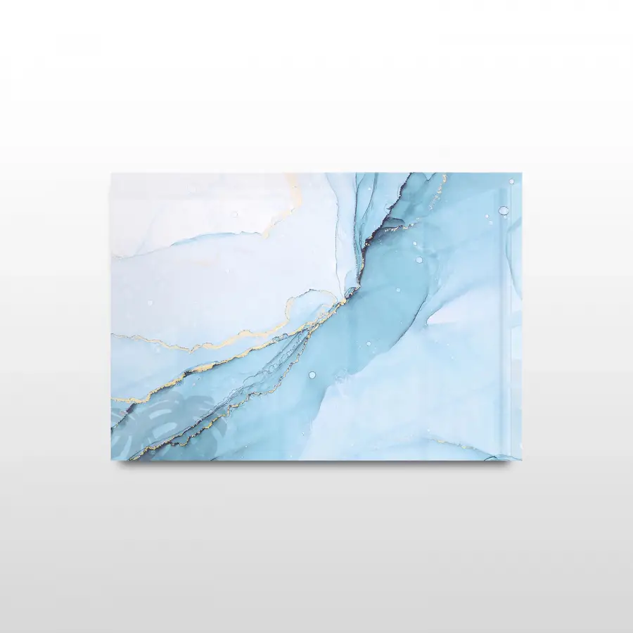 Mavi Soyut Desenli Tekli Yatay Cam Tablo