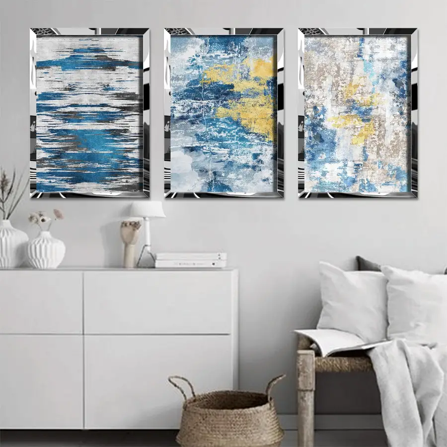 Mavi Soyut Tasarım Pleksi Tablo Seti