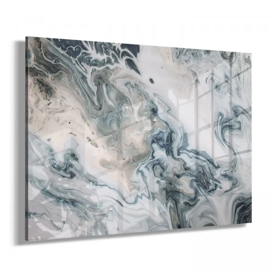 Mermer Desenli Tekli Yatay Cam Tablo