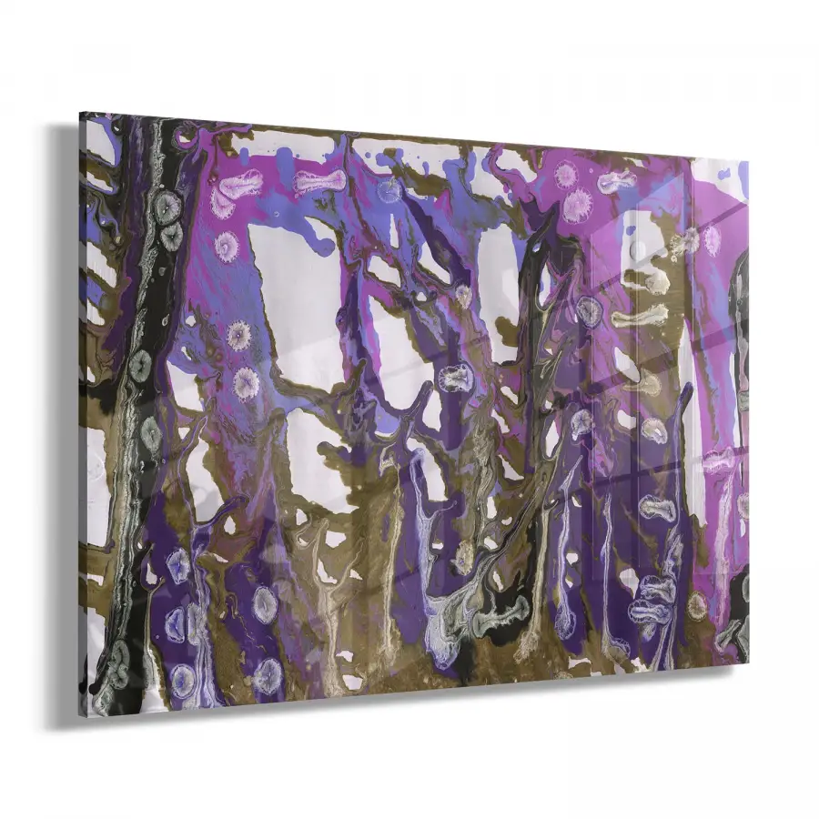 Mor Tonlar Karışık Desen Tekli Yatay Cam Tablo