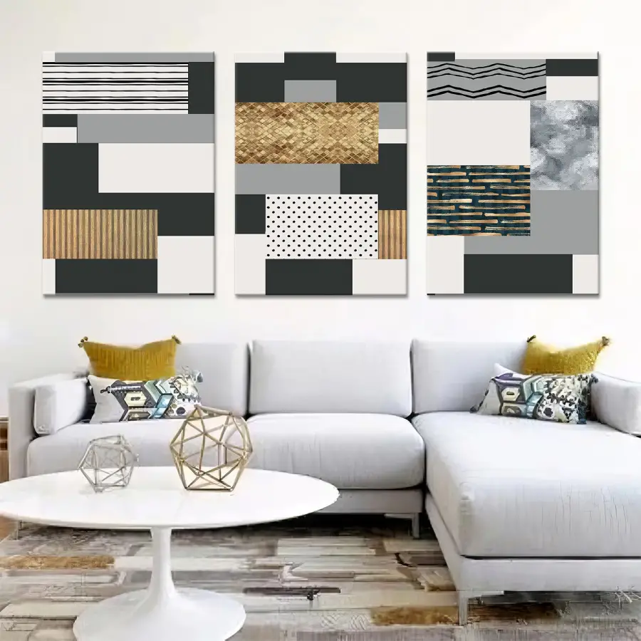 Renkli Çizgiler Desenli Üçlü Kanvas Tablo Seti