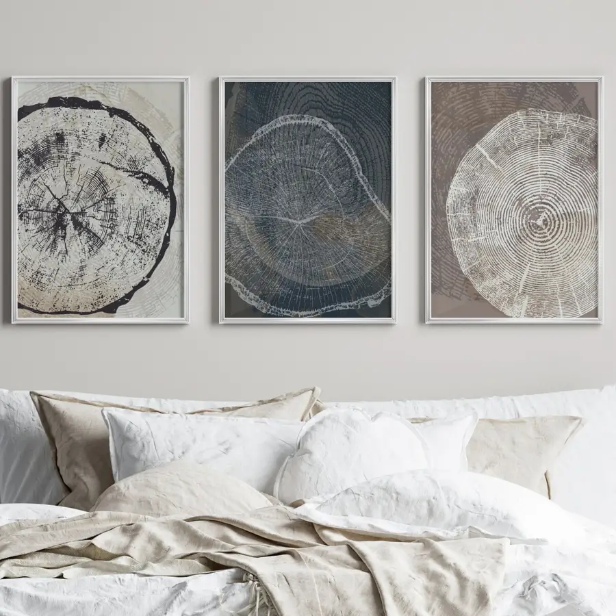 Rustik ve Modern Tarzı Buluşturan Ahşap Dokulu Gümüş Metal Çerçeveli Cam Tablo