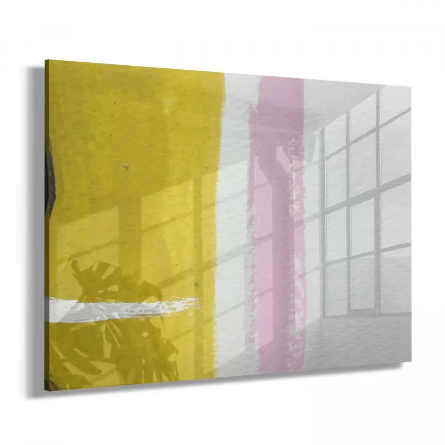 Sarı ve Pembe Detaylı Tekli Yatay Cam Tablo