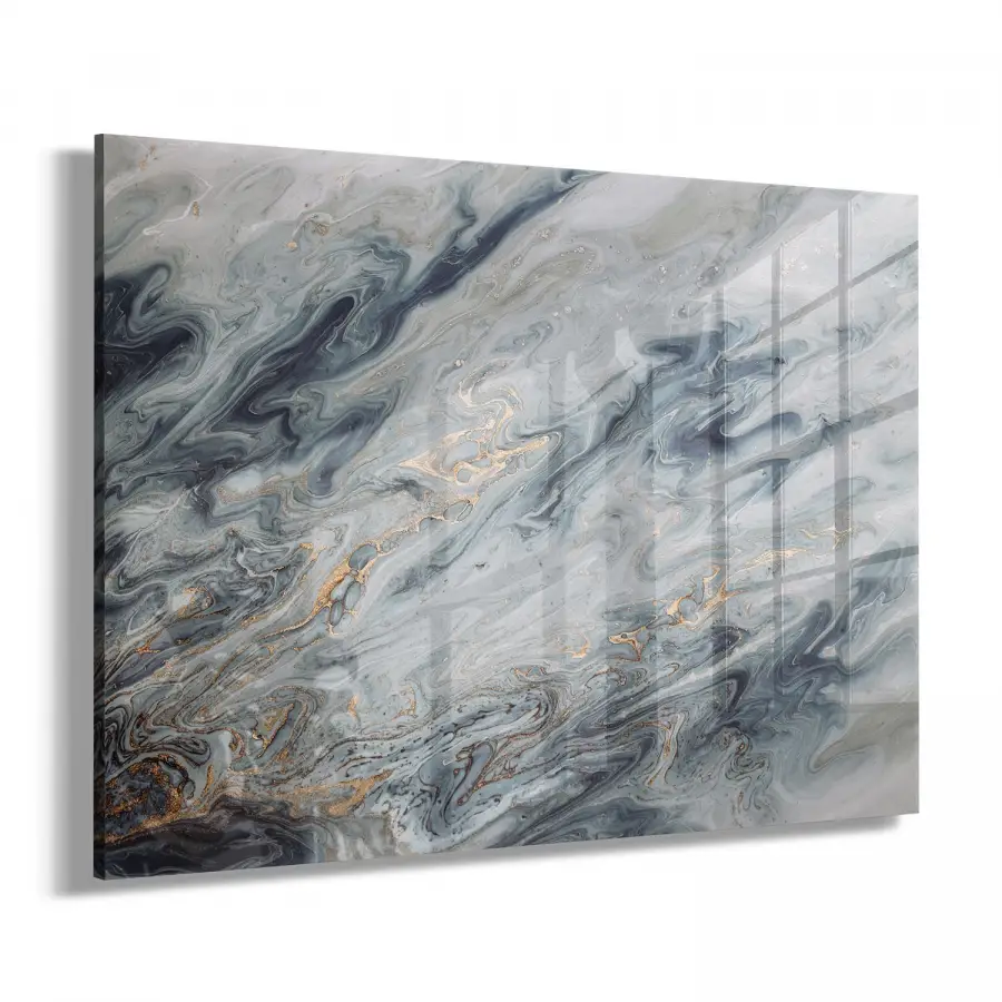 Siyah Karışık Desenler Tekli Yatay Cam Tablo