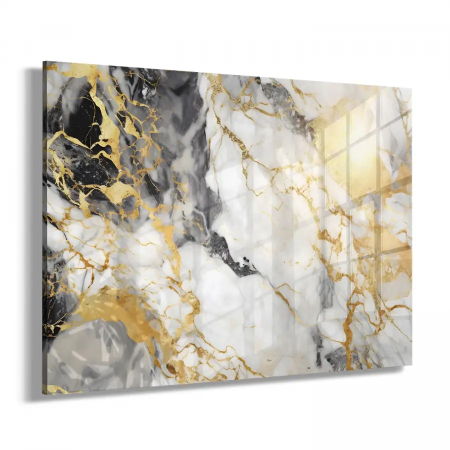 Siyah ve Altın Renkler Tekli Yatay Cam Tablo