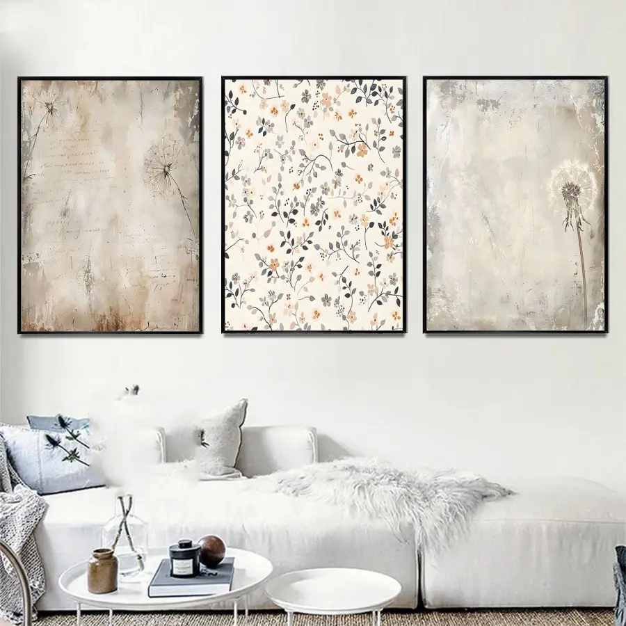 Soyut Renkler Temalı Üçlü Metal Çerçeveli Tablo Seti