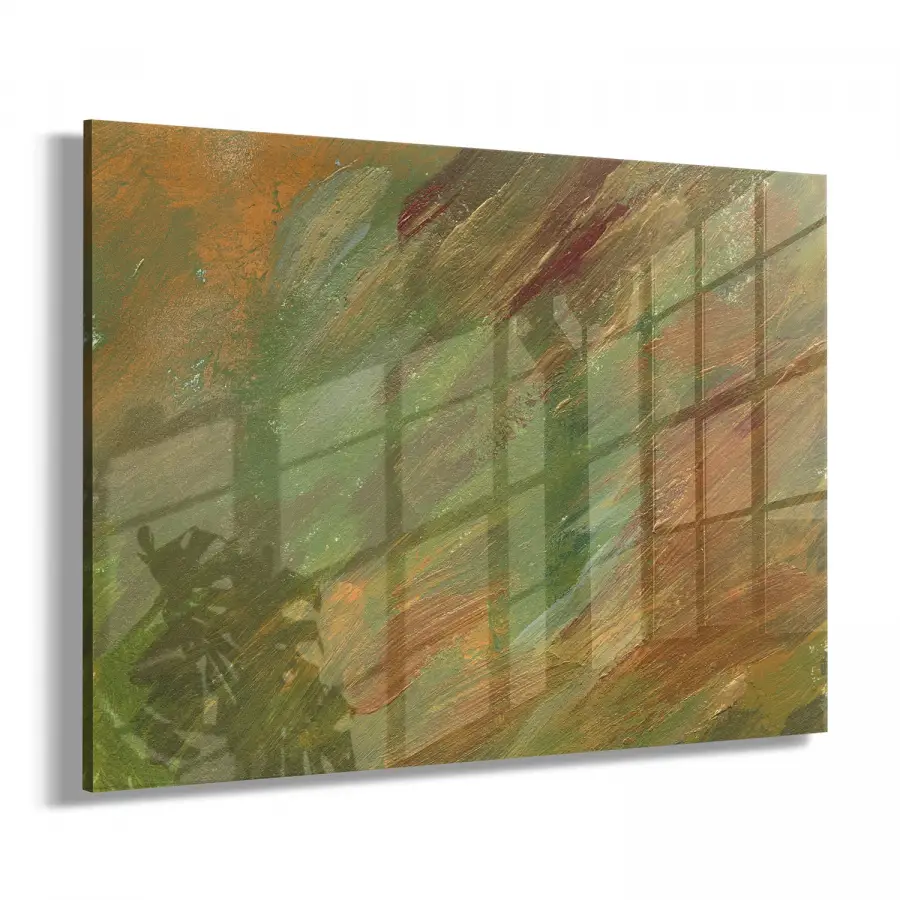 Yeşil ve Kahverengi Tonlar Tekli Yatay Cam Tablo