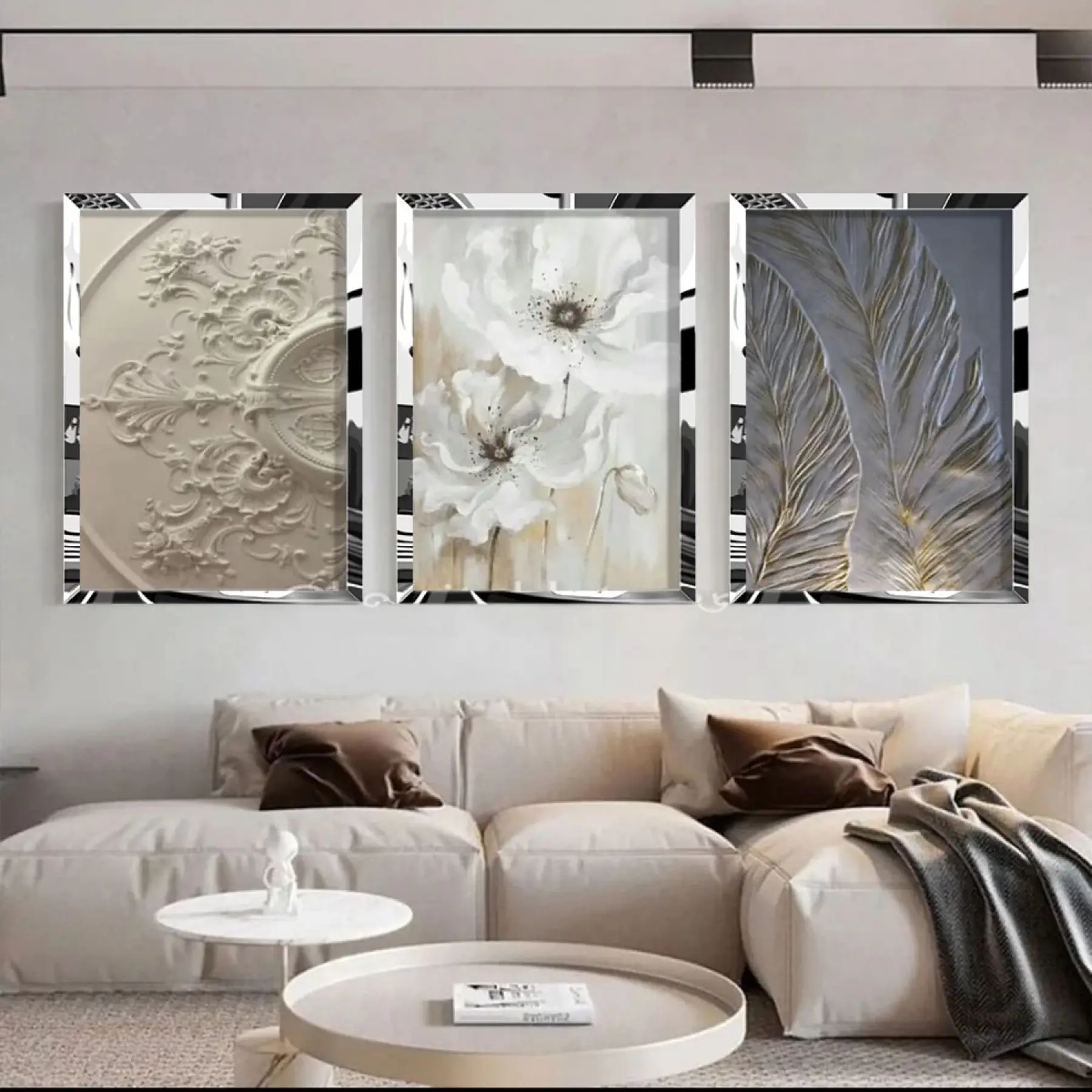 3lü Kombin Modern Gümüş Pleksili Çerçeveli Tablo Seti