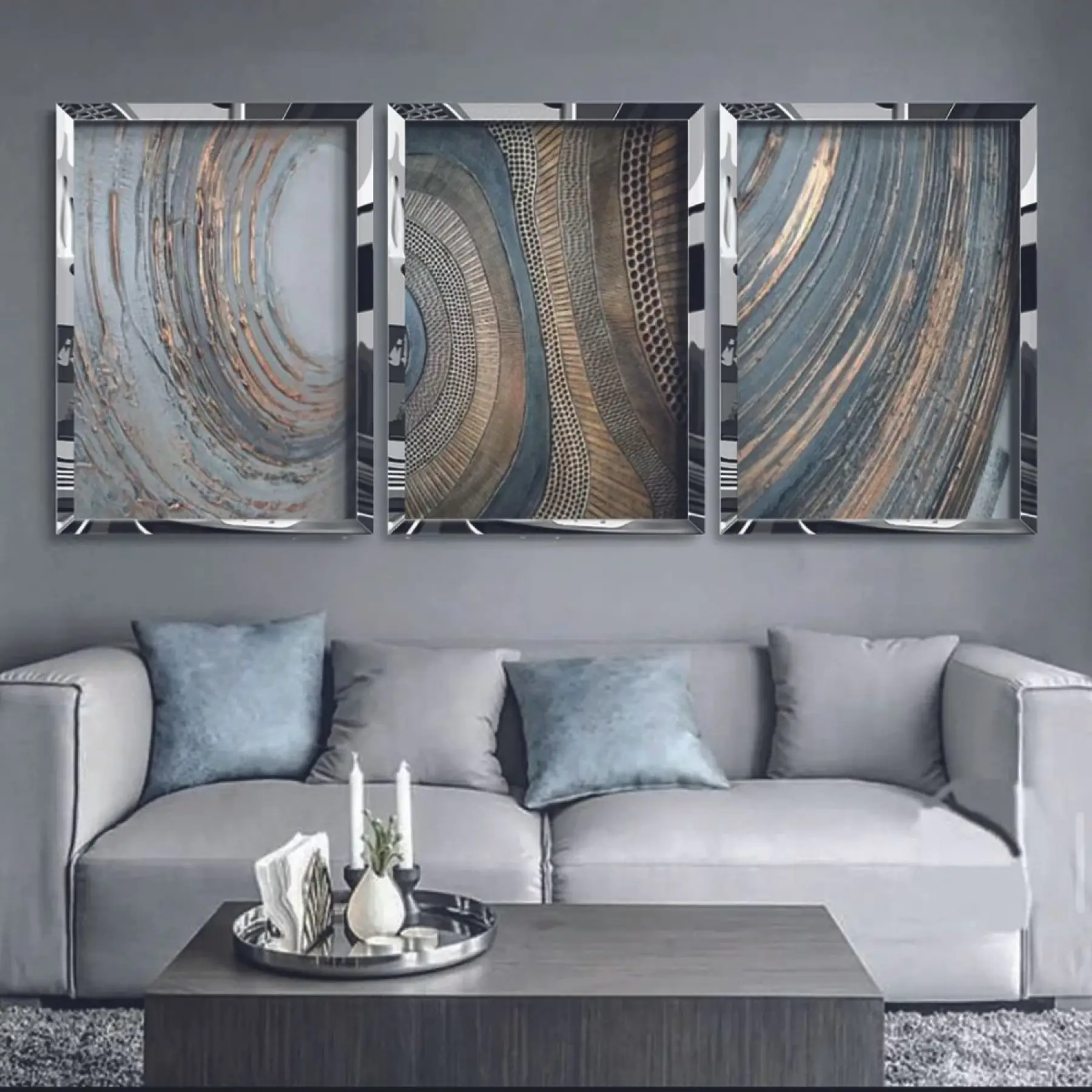 Altın Daireler Gümüş Pleksi 3lü Kombin Tablo