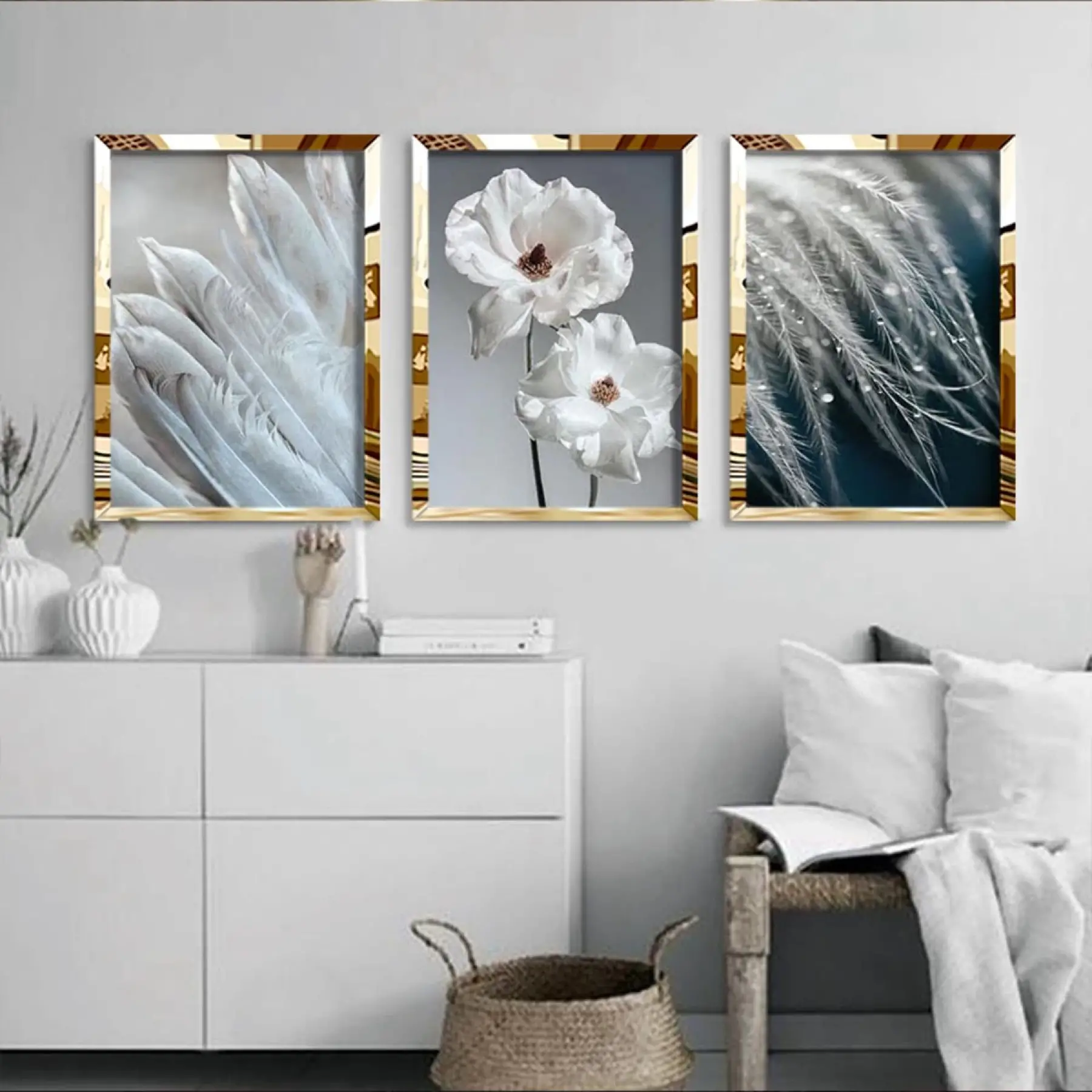 3lü Gold Aynalı Pleksi Kombin Çerçeveli Tablo