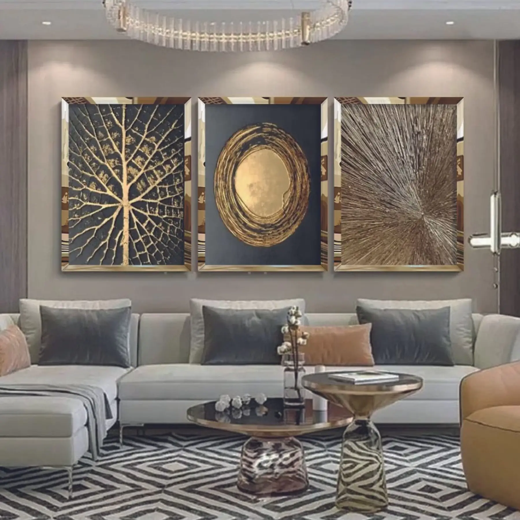 Soyut Altın Sanatı 3lü Pleksi Tablo Seti