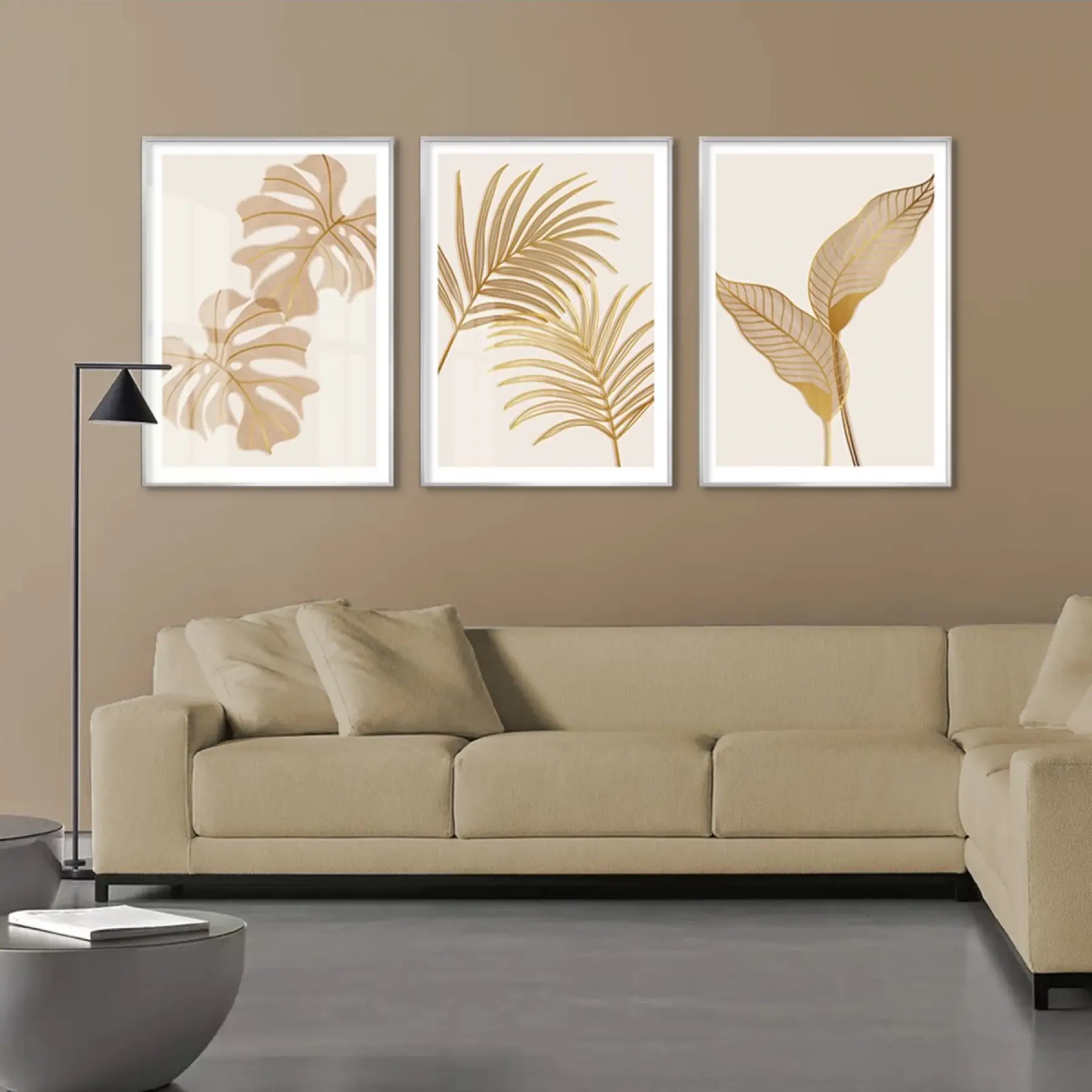 Yaprakların Dansı: Üçlü Metal Çerçeveli Tablo Takımı