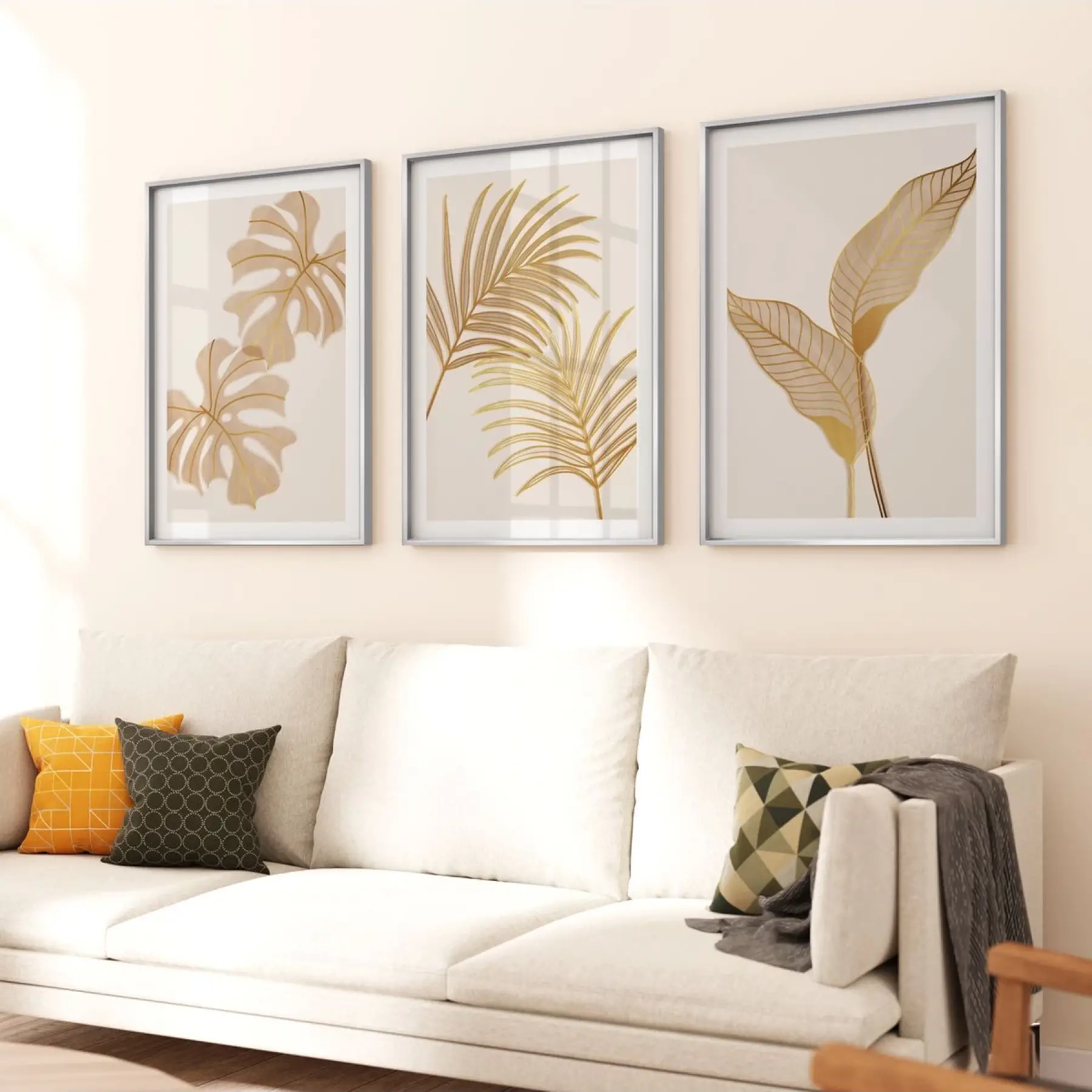 Yaprakların Dansı: Üçlü Metal Çerçeveli Tablo Takımı