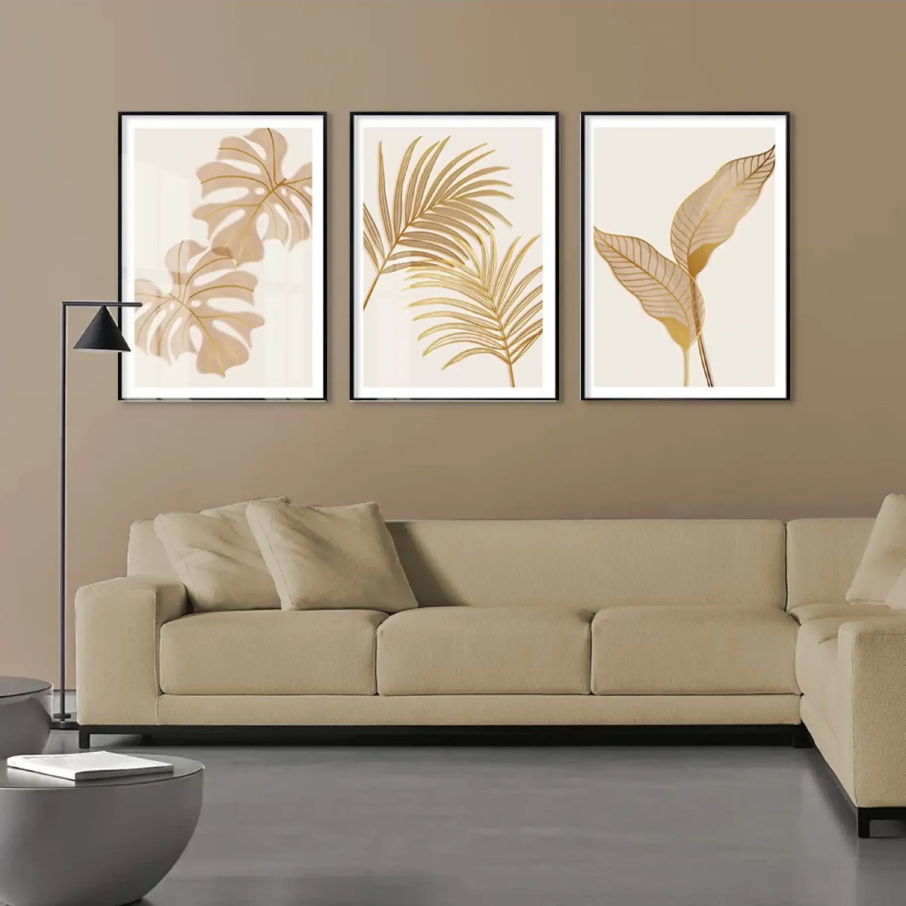 Yaprakların Dansı: Üçlü Metal Çerçeveli Tablo Takımı