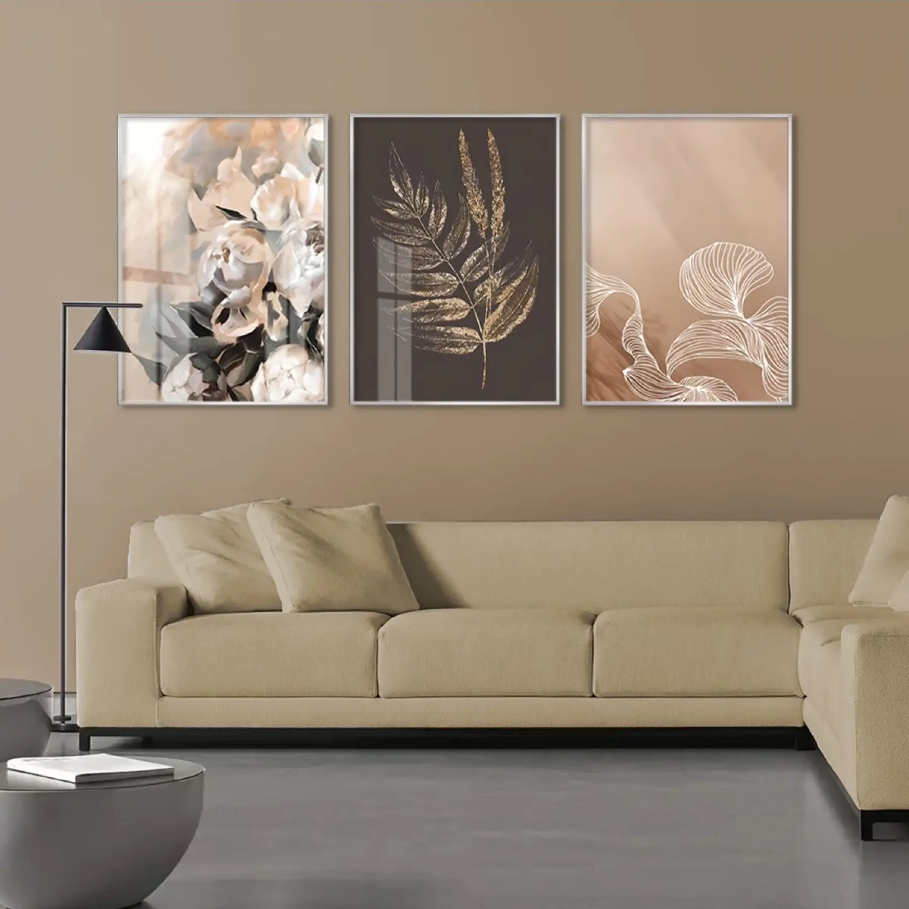 Doğanın İzleri: Soyut Çiçek ve Yaprak Sanatı Çerçeveli Tablo Seti