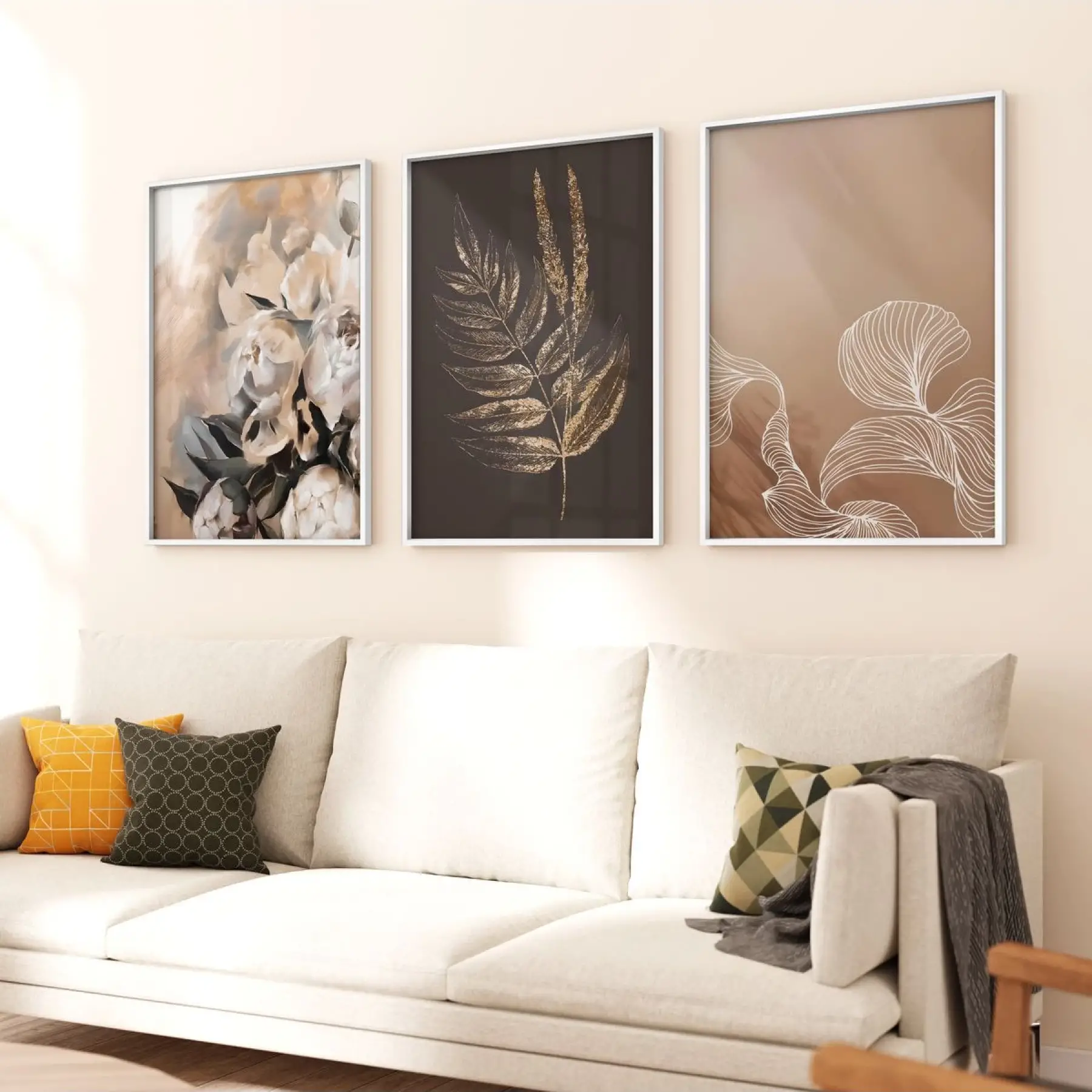 Doğanın İzleri: Soyut Çiçek ve Yaprak Sanatı Çerçeveli Tablo Seti