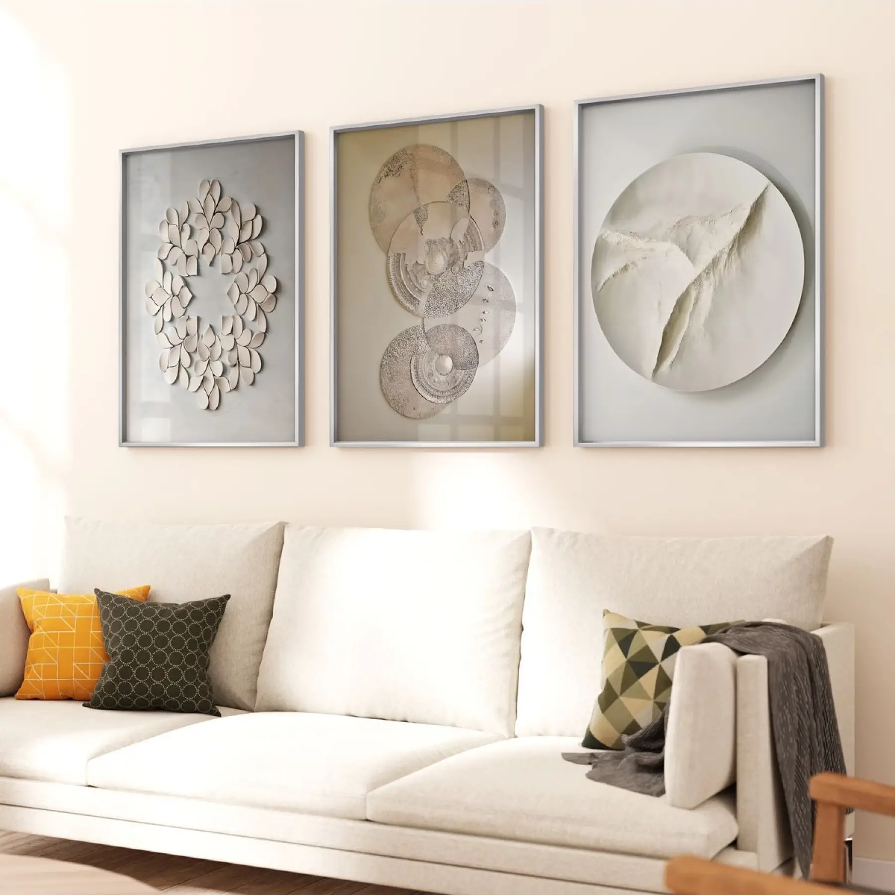 Detayın İnceliği: Karmaşık Dairesel Desenler Üçlü Metal Çerçeveli Tablo Takımı