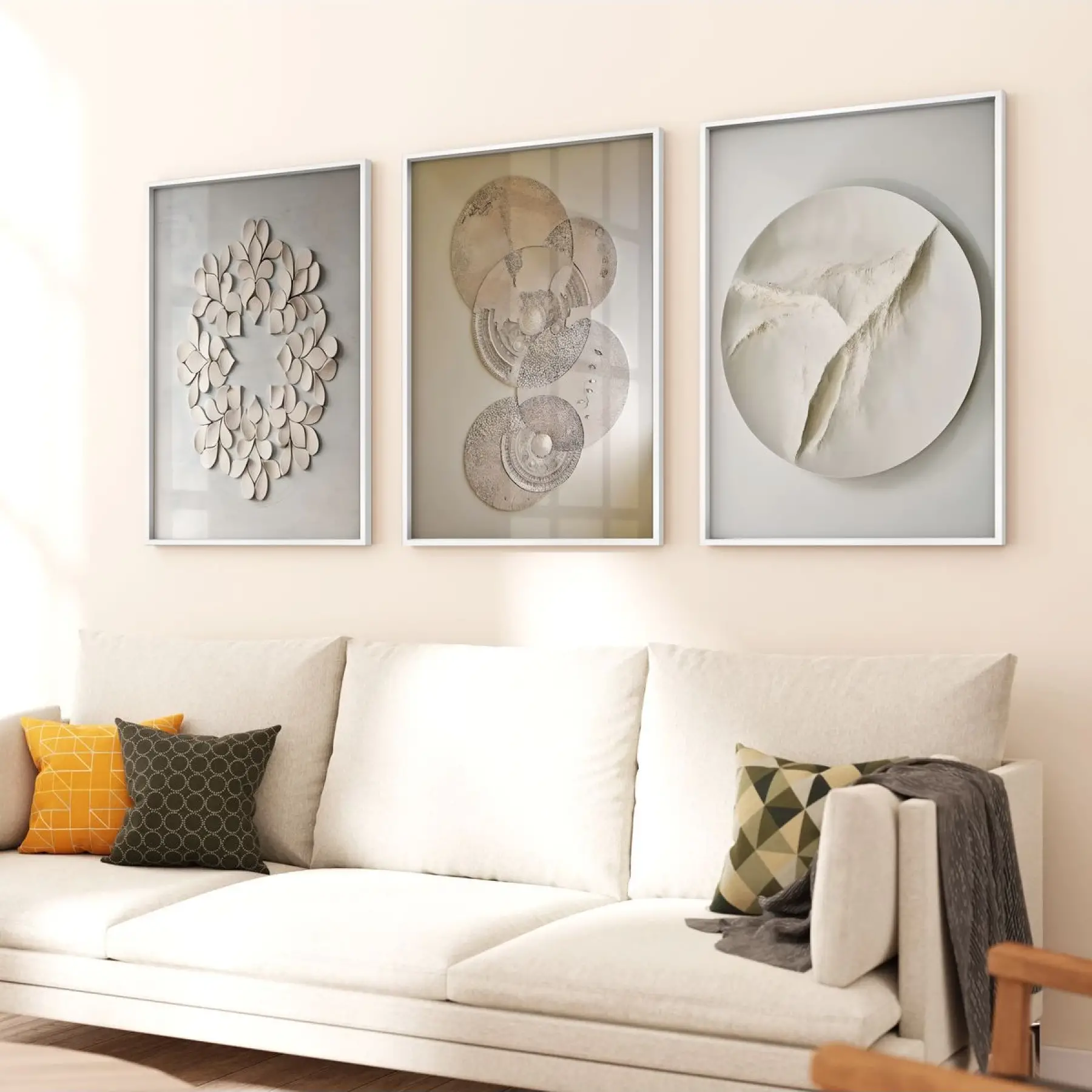 Detayın İnceliği: Karmaşık Dairesel Desenler Üçlü Metal Çerçeveli Tablo Takımı
