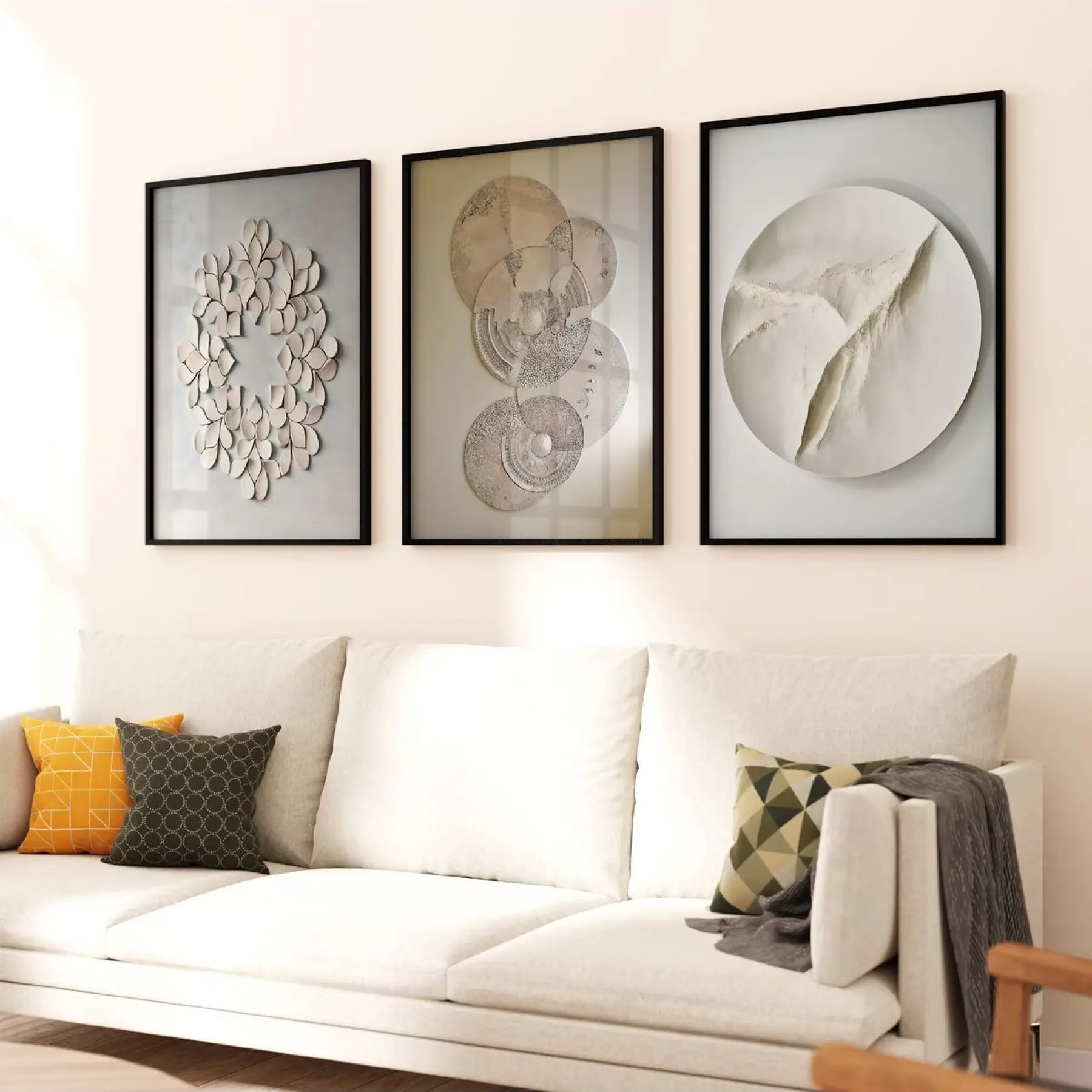 Detayın İnceliği: Karmaşık Dairesel Desenler Üçlü Metal Çerçeveli Tablo Takımı